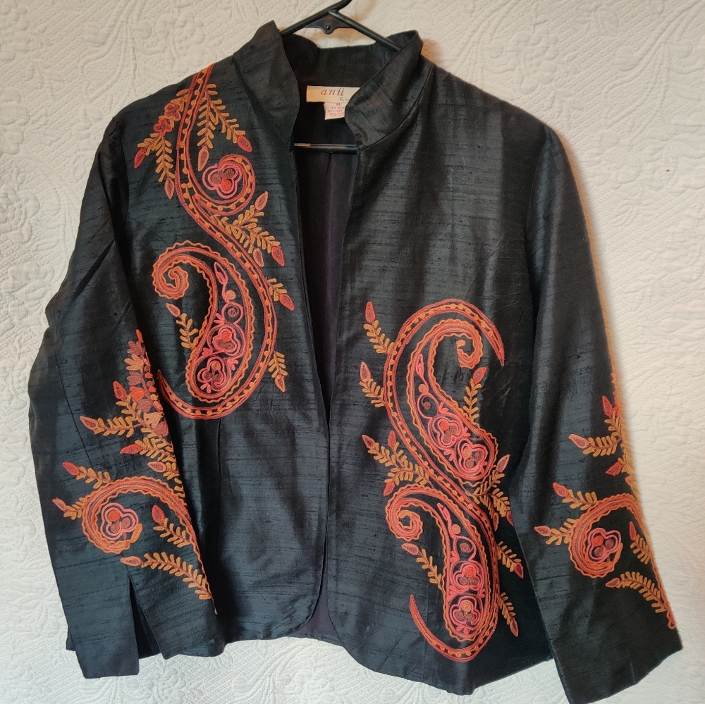 Anu Women’s Black Embroidery Stitched Long Sleeve Vintage Blazer Made In India